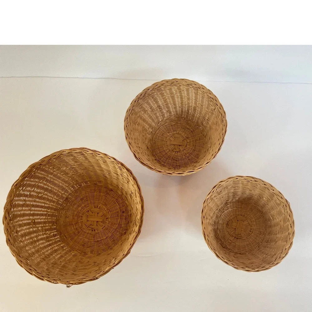 Vintage Wicker Nesting Baskets with Lids Set of 3 Natural Rattan Storage
